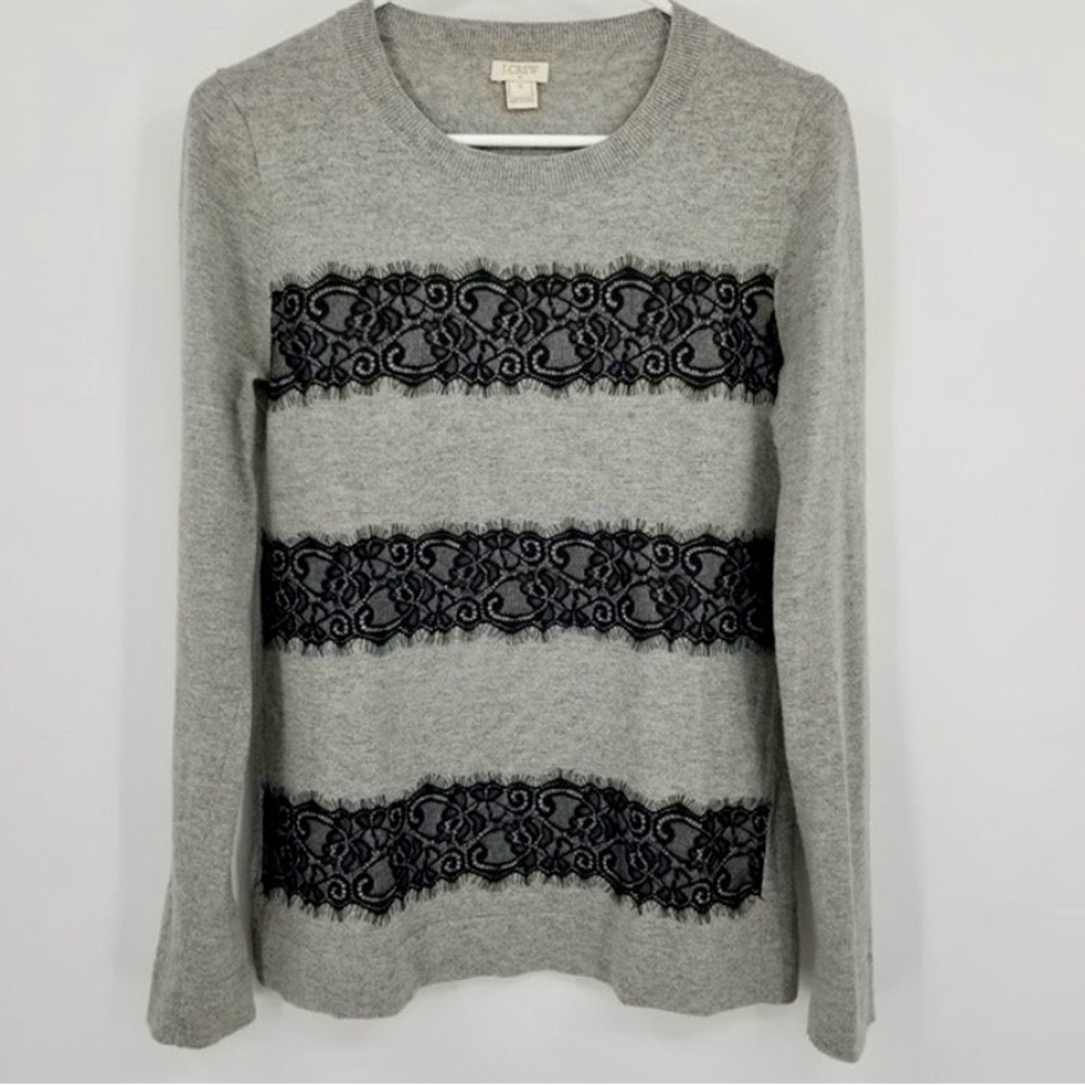 J Crew wool blend, pullover cardigan with lace embellishment (S)